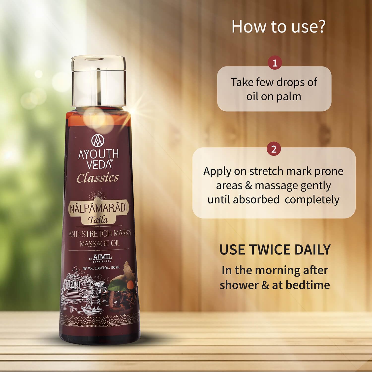 Ayouthveda Nalpamaradi Taila | Work as Stretch Marks Removal Massage Oil | Face & Body Oil Helps to Remove Pigmentation, Scars, Spots & Skin Taning (Pack Of 1-100ml)