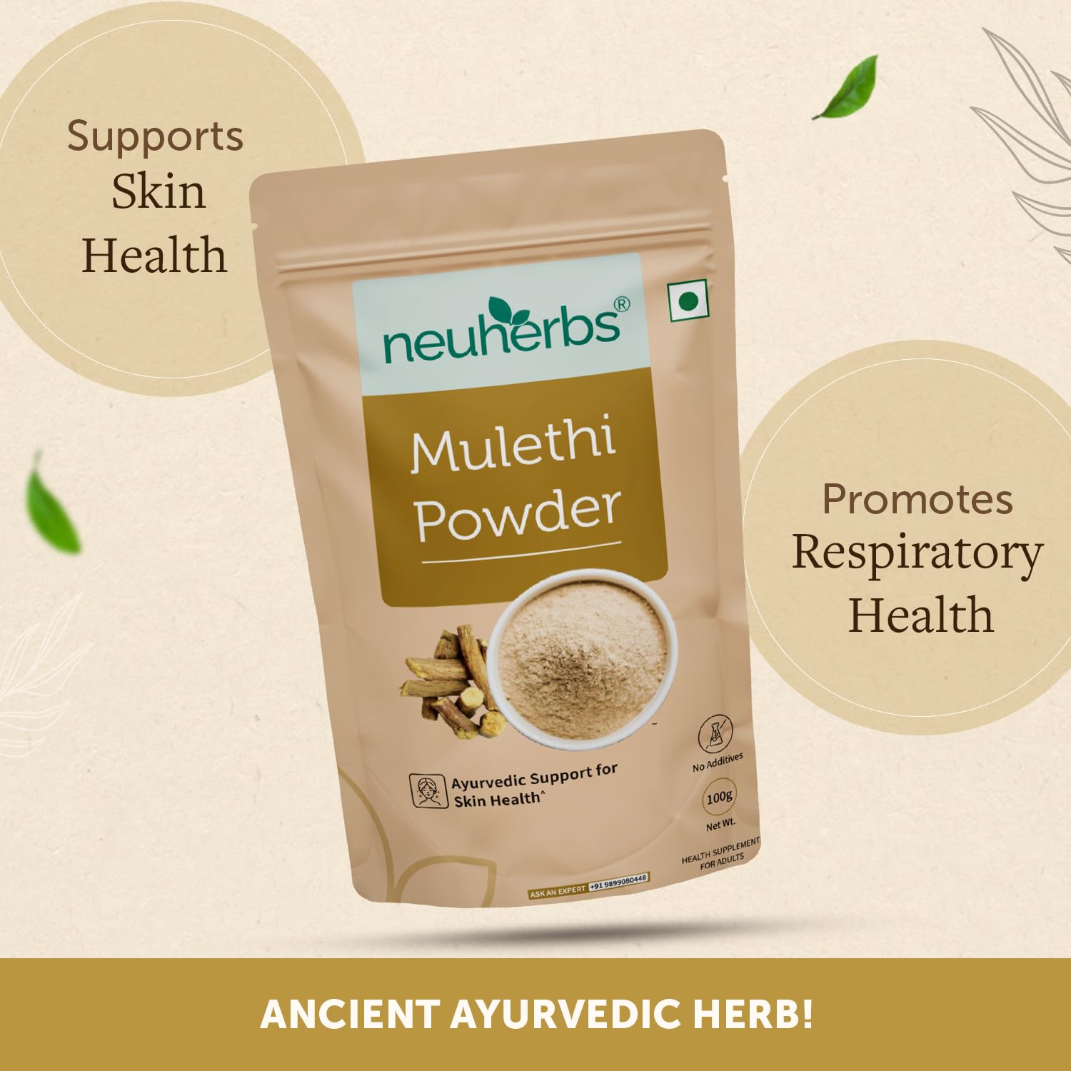 Neuherbs Mulethi Powder - 100g | Yashtimadhu Licorice/Glycyrrhiza Glabra Powder For Glowing & Healthy Skin | Herbal Supplement To Boost Immunity | 100% Pure & Natural No Added Preservatives
