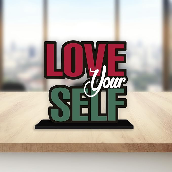 Artvibes Wooden Idols and Figurine Love Your Self Quotes Table Decor for Office Desk Alphabet Showpiece | Home Decoration Item