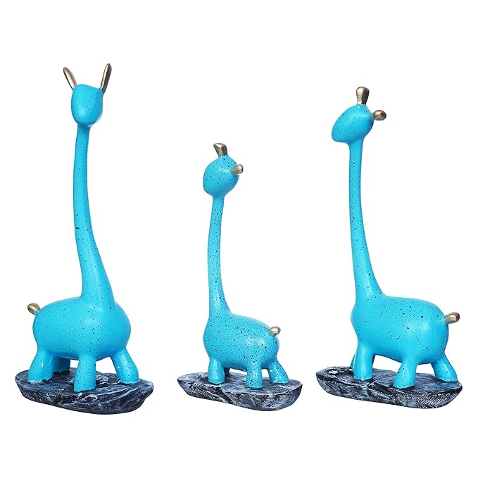 Ecraftindia Set of 3 Blue Polyresin Cute Giraffe Statues Animal Figurines