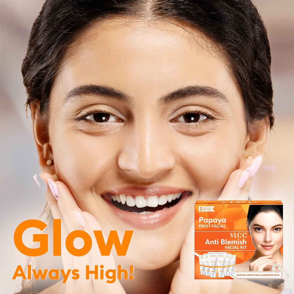 VLCC Papaya Fruit Facial Kit - 60g | Glowing, Blemish Free Skin | With Papaya, Cucumber, Peach, and Orange Peel Extracts | Glowing at Home Facial Kit.