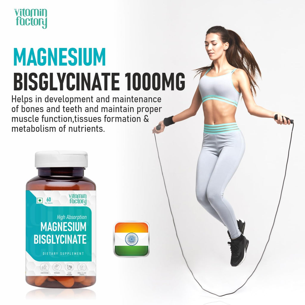 The Vitamin Factory Magnesium Bisglycinate Supplement - High Absorption Magnesium Supplements For Both Men & Women, Supports Sleep, Muscles & Nerve Health Supplements, 60 Vegetable Capsules