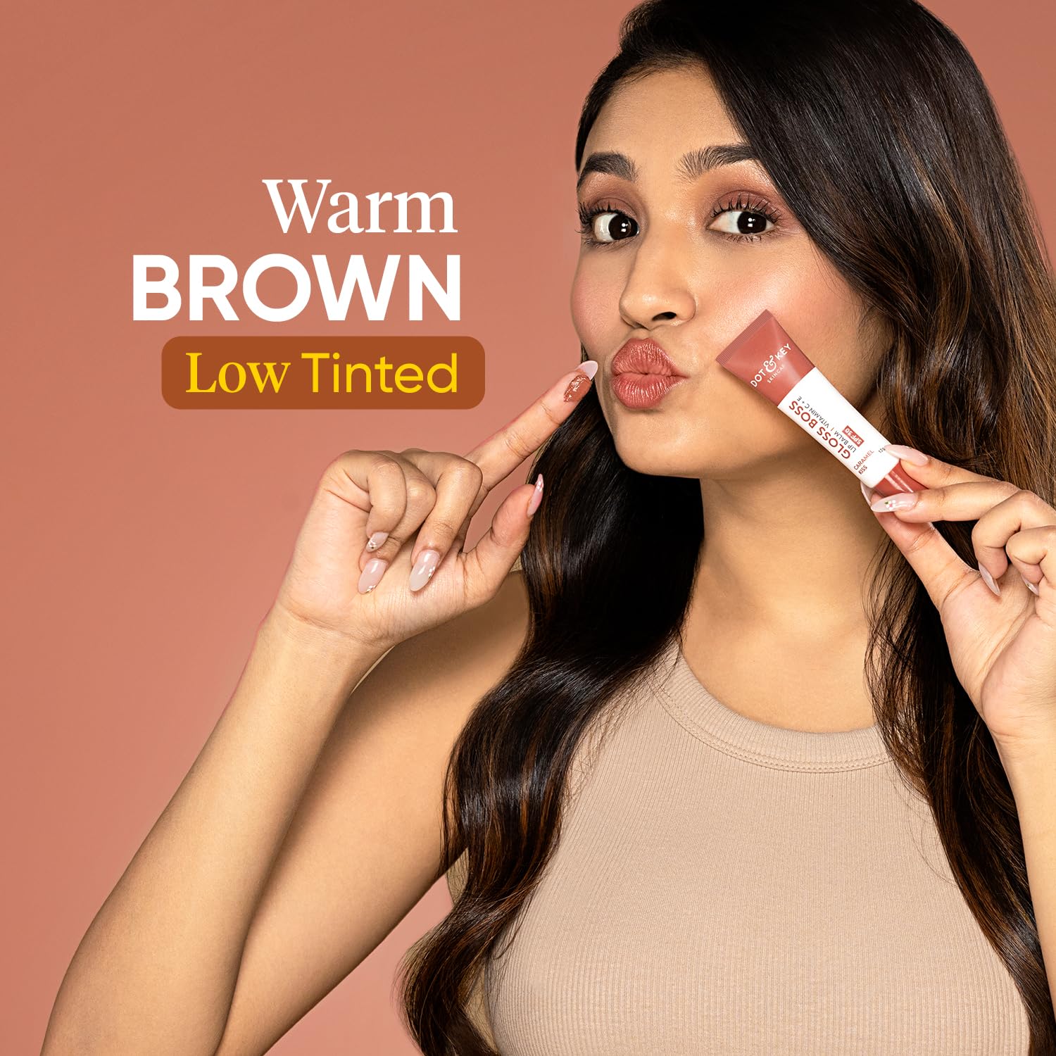 DOT & KEY Salted Caramel Tinted Lip Balm (12Gm) | with Spf 50 | Lightweight & Non Sticky | Lip Balm for Women for Soft Smooth & Sun Protected Lips | Fades Lip Pigmentation |Deeply Moisturizes Dry Lips