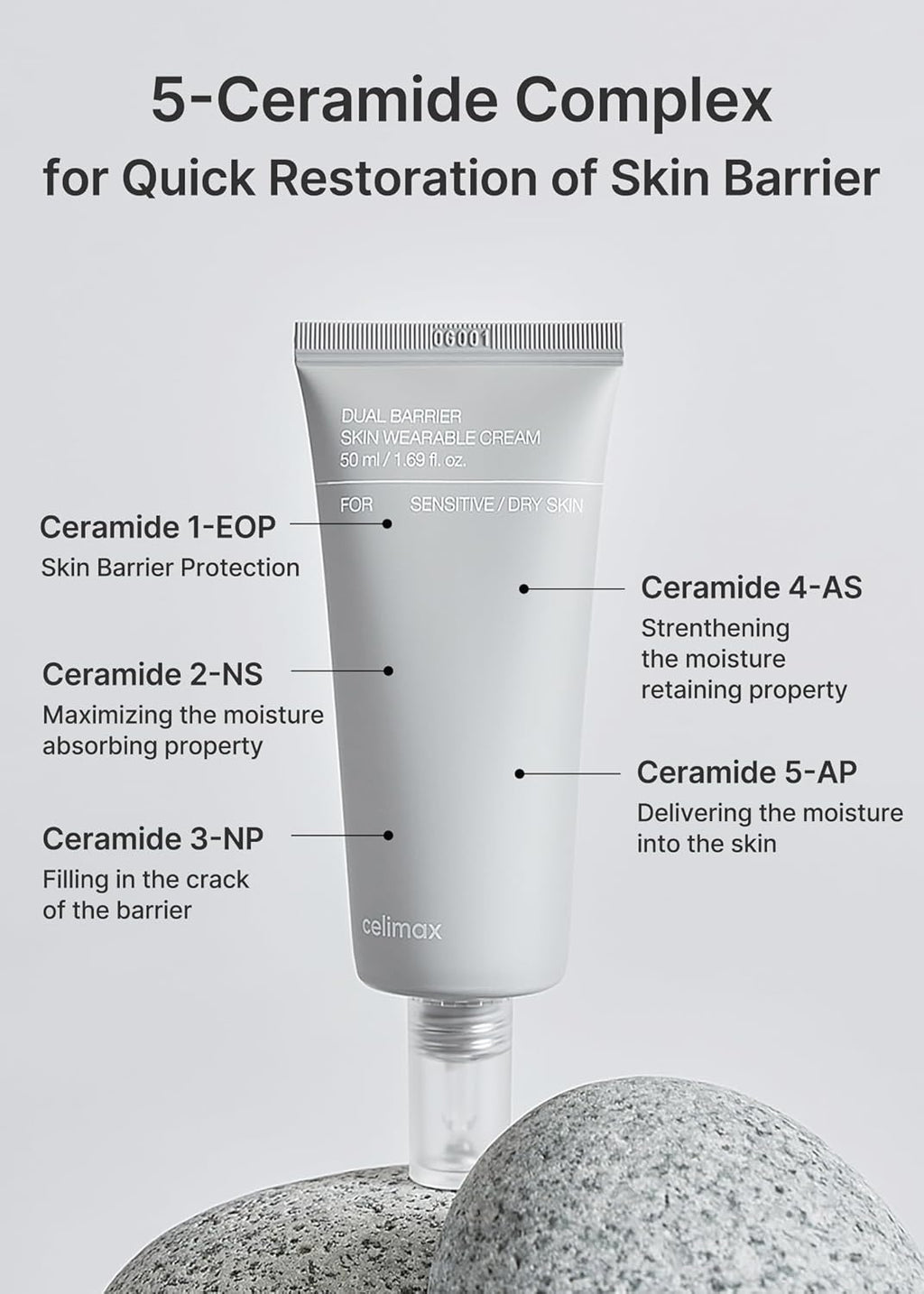 Celimax Dual Barrier Skin Wearable Cream (50ml) | 72H Hydration Barrier Repair | 5 Ceramides Hyaluronic Acid | Soothes Redness Irritation | Derma-Tested, Paraben-Free | Korean Skincare for Dry Sensitive Skin