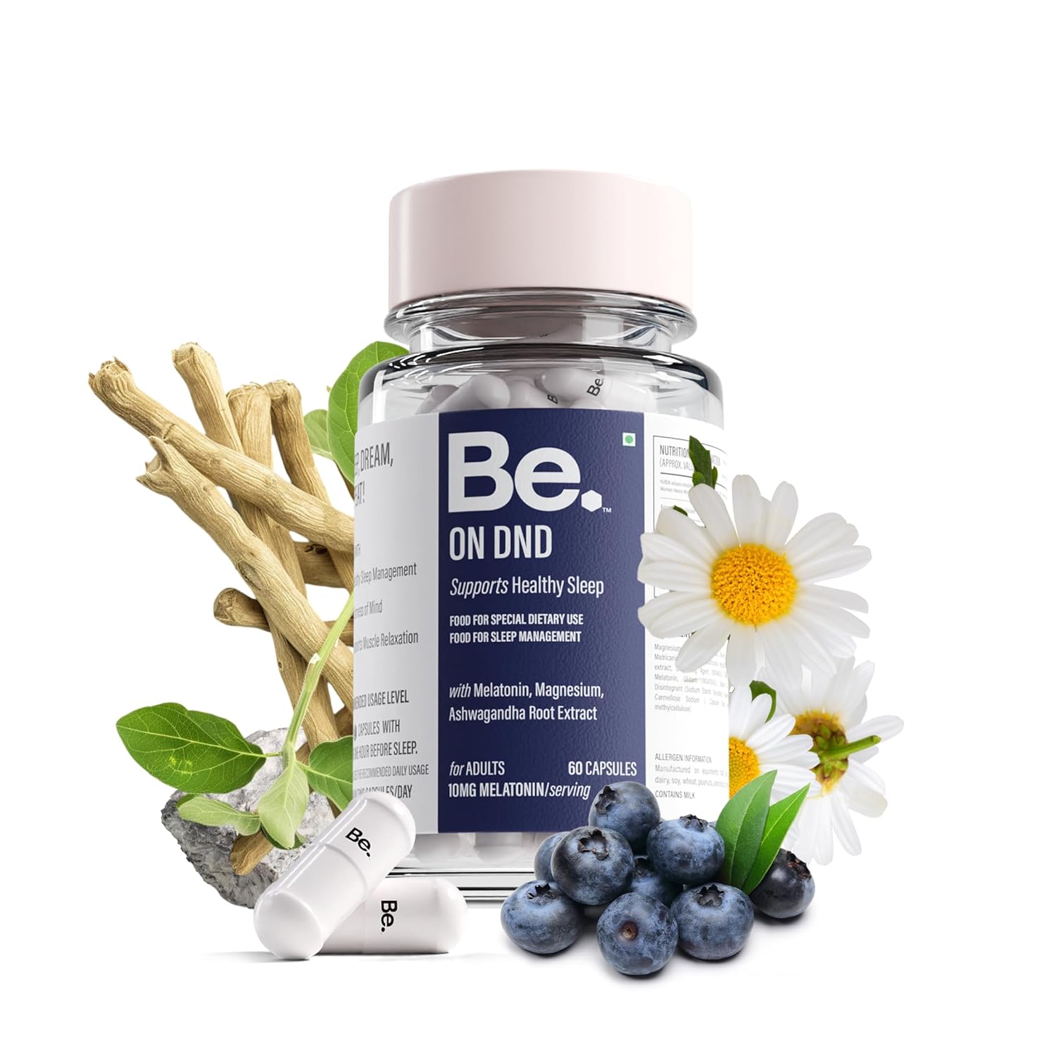 Be. On DND Magnesium Supplement for Deep Sleep & Recovery | Magnesium Capsules with Melatonin 10mg, Ashwagandha & Chamomile | Natural Sleep Supplement | Non-Habit Forming | 60 Veg Capsules