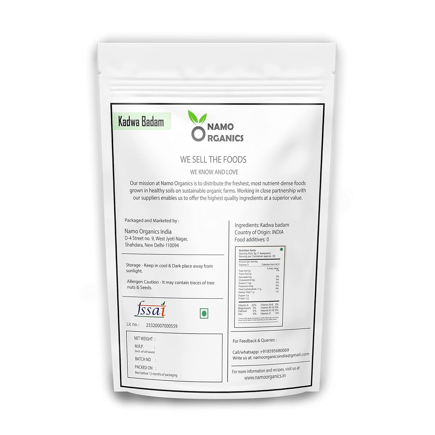 Namo Organics Kadwa Badam - 250 gms