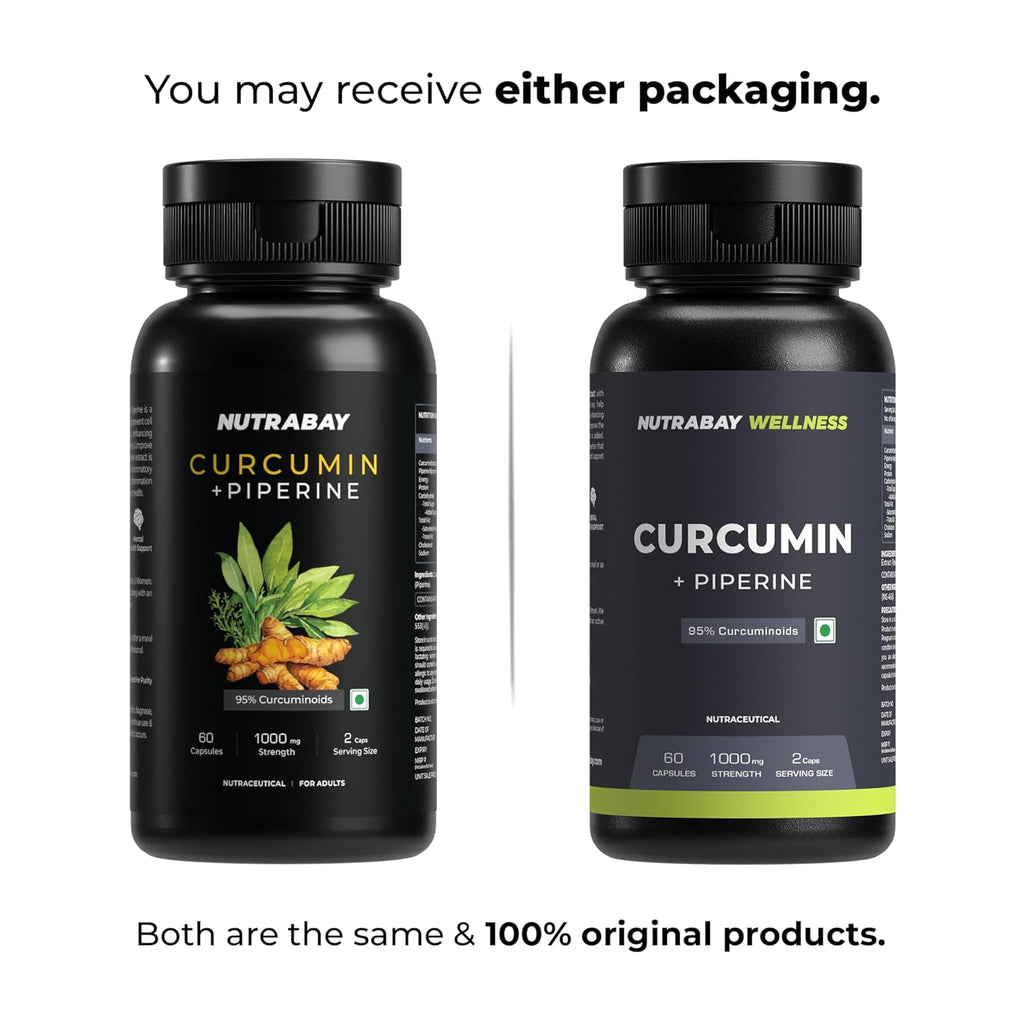 Nutrabay Wellness Curcumin with Piperine with 95% Curcuminoids - Natural Immune Support, Antioxidant, Advanced Absorption & Anti Inflammatory Joint Pain Support - 1000mg, 60 Veg Capsules