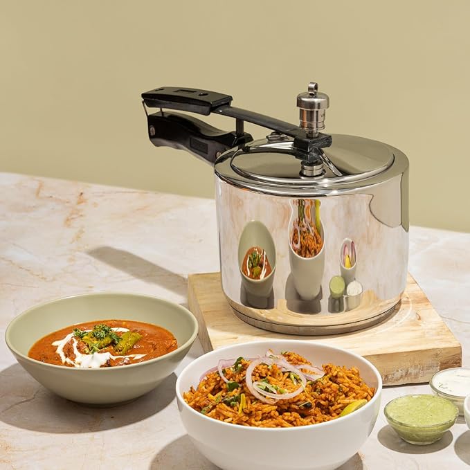 Vinod Stainless Steel Inner Lid Pressure Cooker - 2 Litres | Sandwich Bottom Cooker | Induction and Gas Base