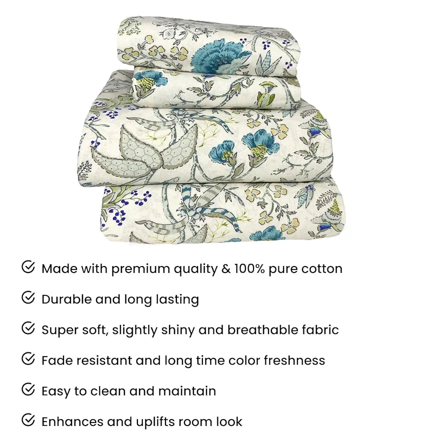 Sajavat Home 100% Pure Cotton King Size Floral Bedsheet Set with 2 Pillow Covers Colour Beige Anokhi