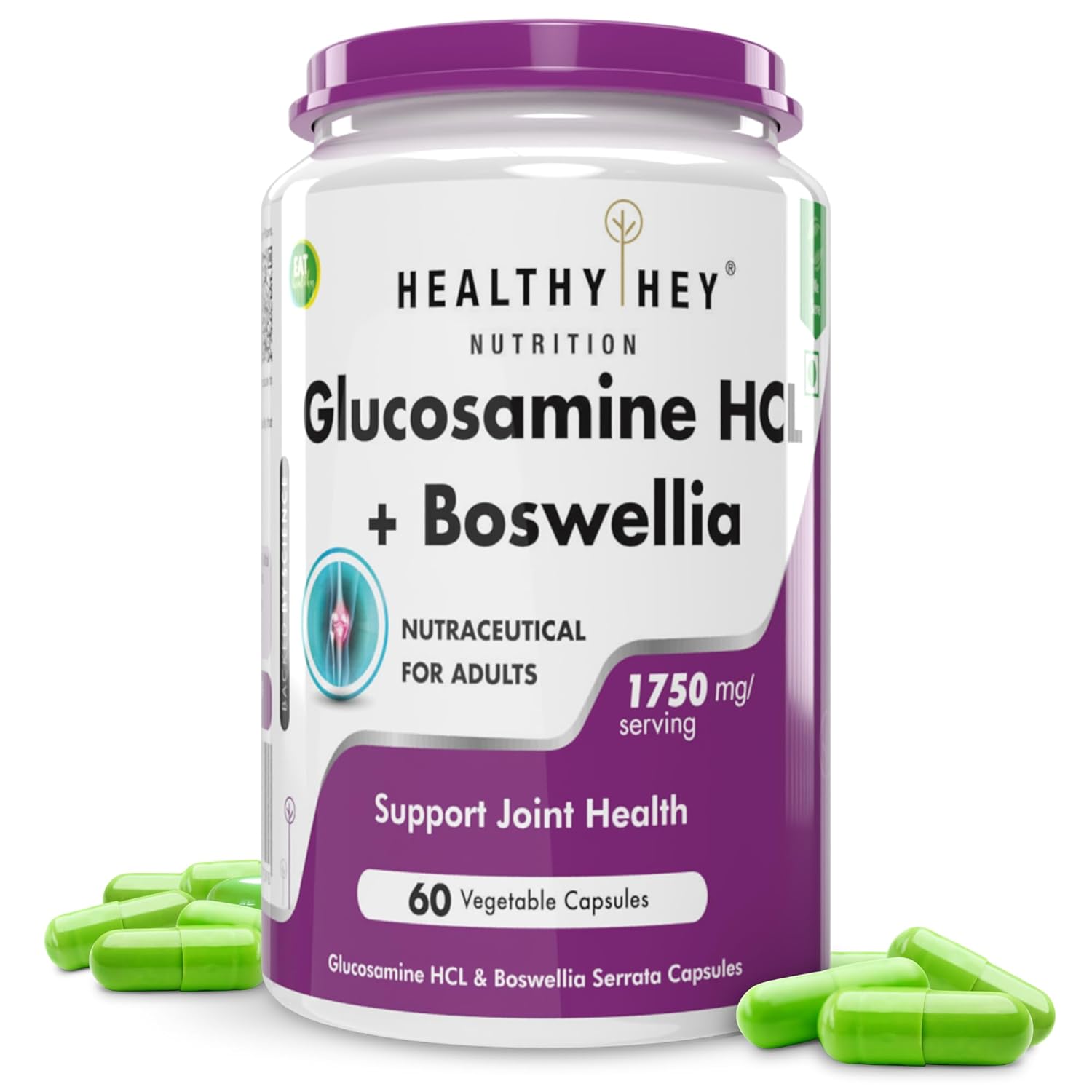 HealthyHey Nutrition Glucosamine HCL + Boswellia - Support Joint Health -60 capsules (Pack of 1)