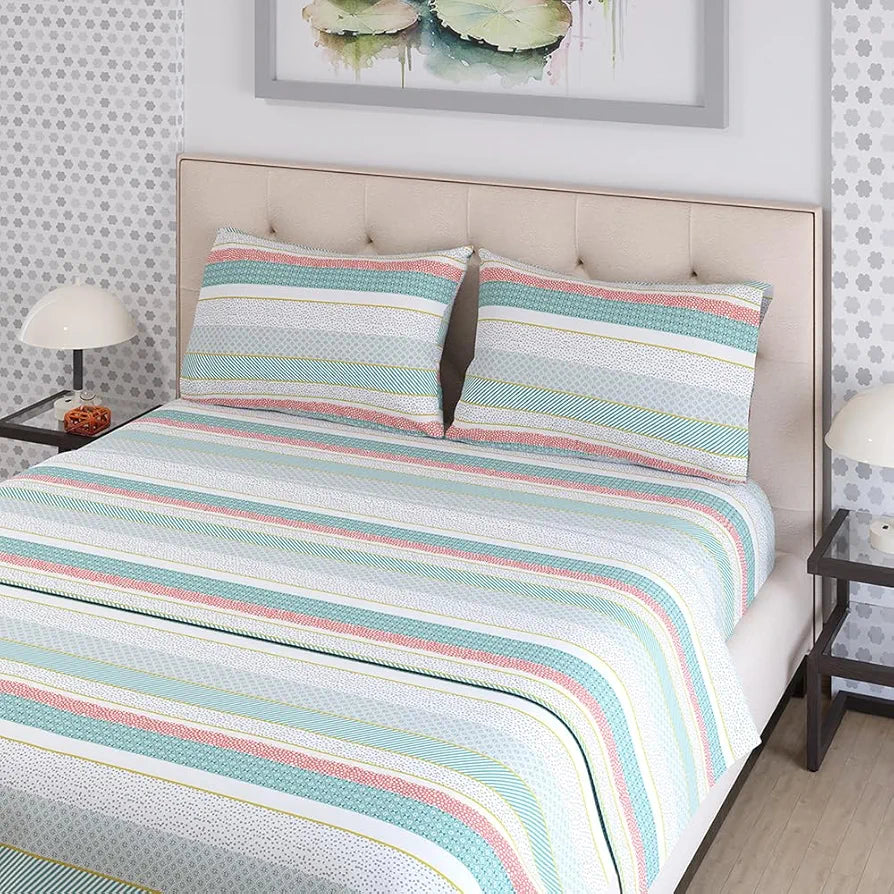 Layers Zen Cotton Blend King Bedsheet Set 1 King Cotton Bedsheet & 2 Pillow Covers Breathable & Anti-Wrinkle 225 CVC Green