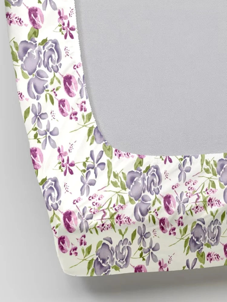 Trance Home Linen 180Tc 100% Cotton 78"X60" Standard Queen Size Elastic Fitted Bedsheet Printed Queen Bed Size With 2 Pillow Covers 180 tc Colour Huvu Lilac
