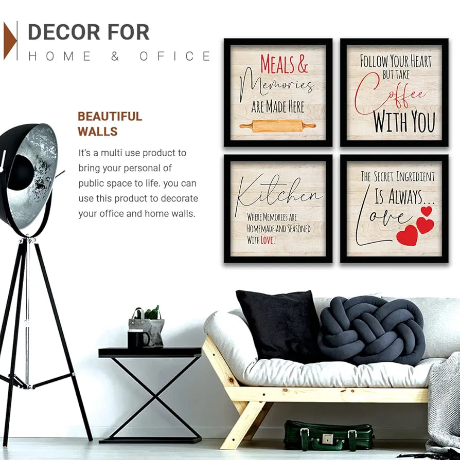 Kotart Meals & Memories Frames for Wall Decor Motivational Quotes Set of 4