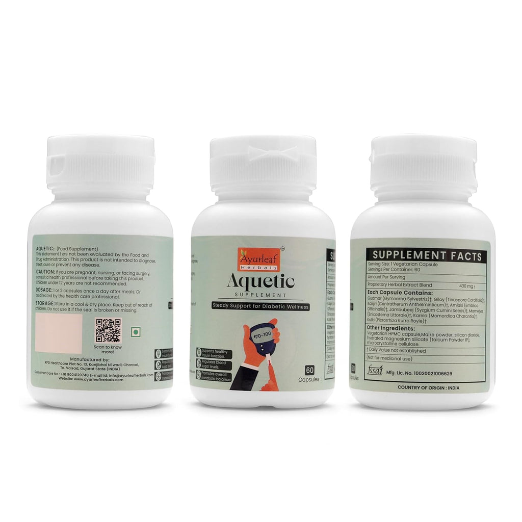 Ayurleaf Herbals - Aquetic Extract Blended Capsules 430 Mg | 60 Veggie Capsules for Men and Women