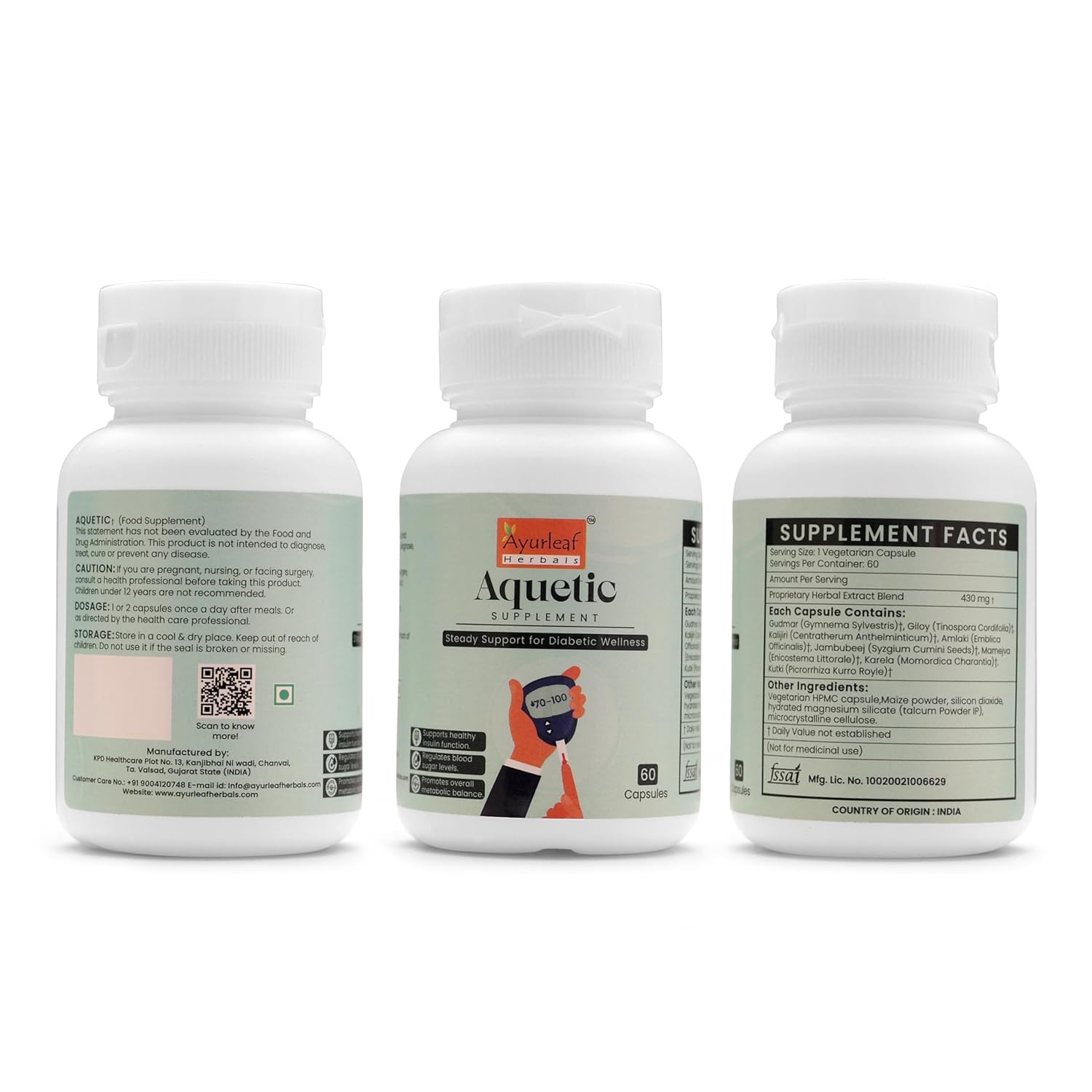 Ayurleaf Herbals - Aquetic Extract Blended Capsules 430 Mg | 60 Veggie Capsules for Men and Women