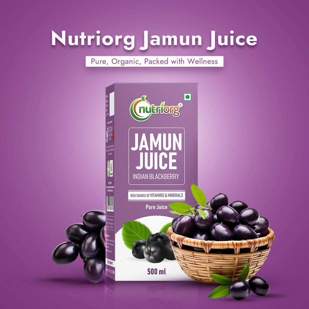 Nutriorg Jamun Juice | 500 ml | Pure Jamun Juice for Diabetes Care | Controls Blood Sugar Levels | Blood Purification | No Added Sugar, Preservatives, or Colors