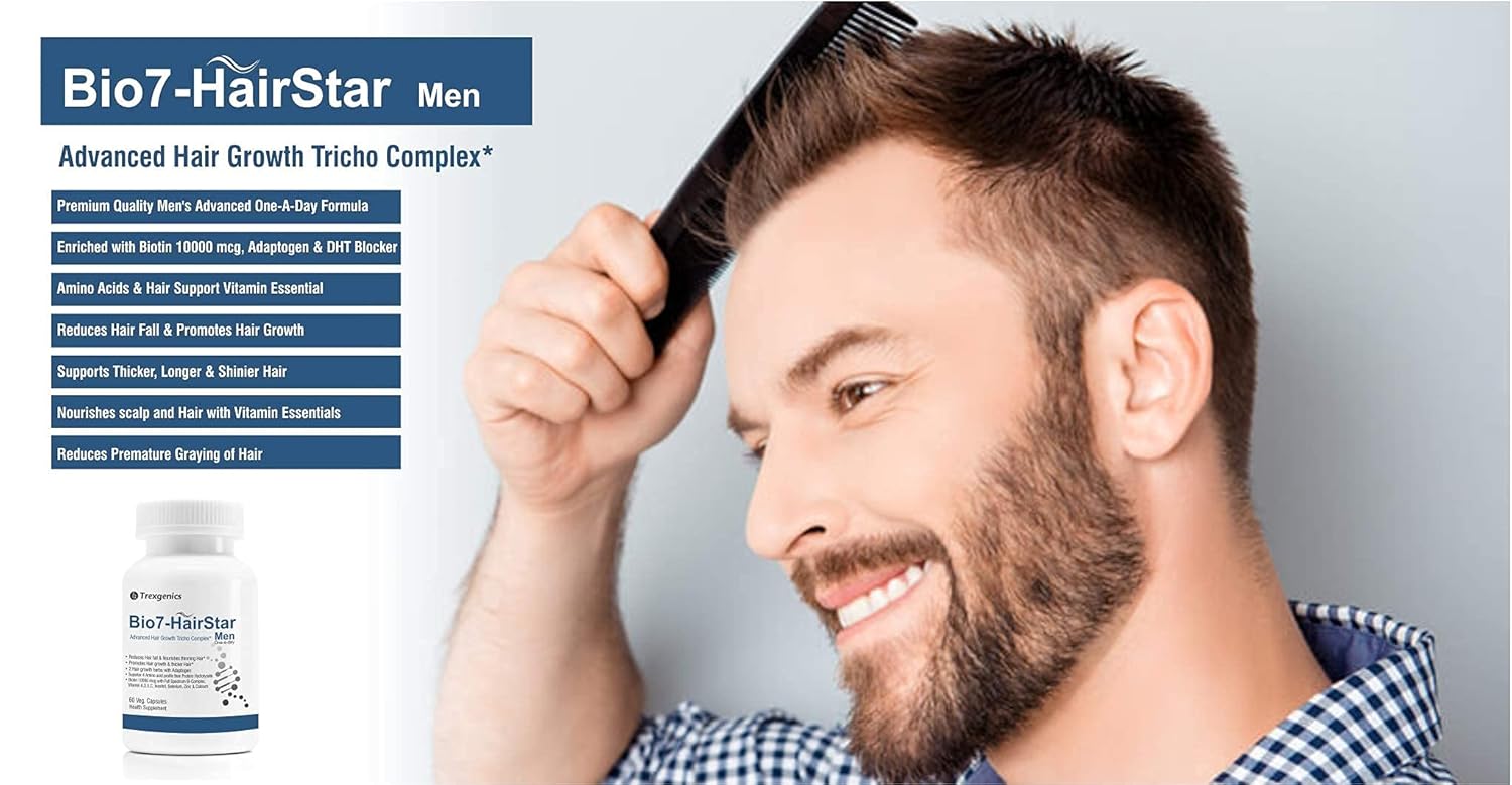 TrexgenicsÂ® BIO7-HAIRSTAR MEN Advanced Hair Support Tricho Complex ONE-A-DAY Formula (60 Veg. Capsules) (Pack of 1)