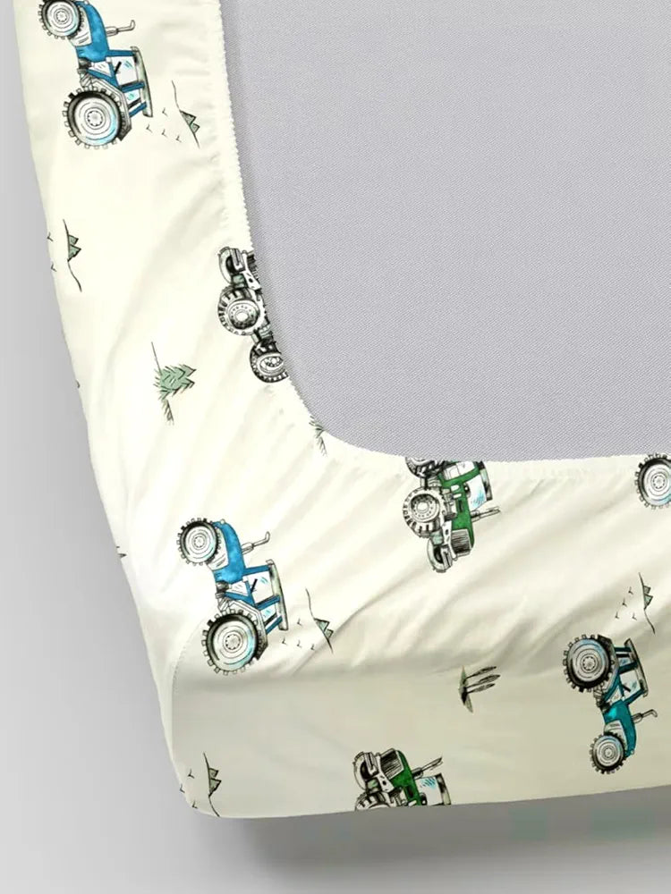 Trance Home Linen 180Tc 100% Cotton Standard King Size Elastic Fitted Kids Bedsheet Cartoon Printed King Bed Size with 2 Pillow Covers Colour Car Blue