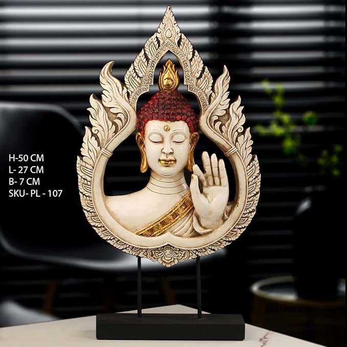 Indicast Resin 20" Idol Buddha Panel Sculpture Statue Decorative Showpiece Collectible Figurine for Home & Office