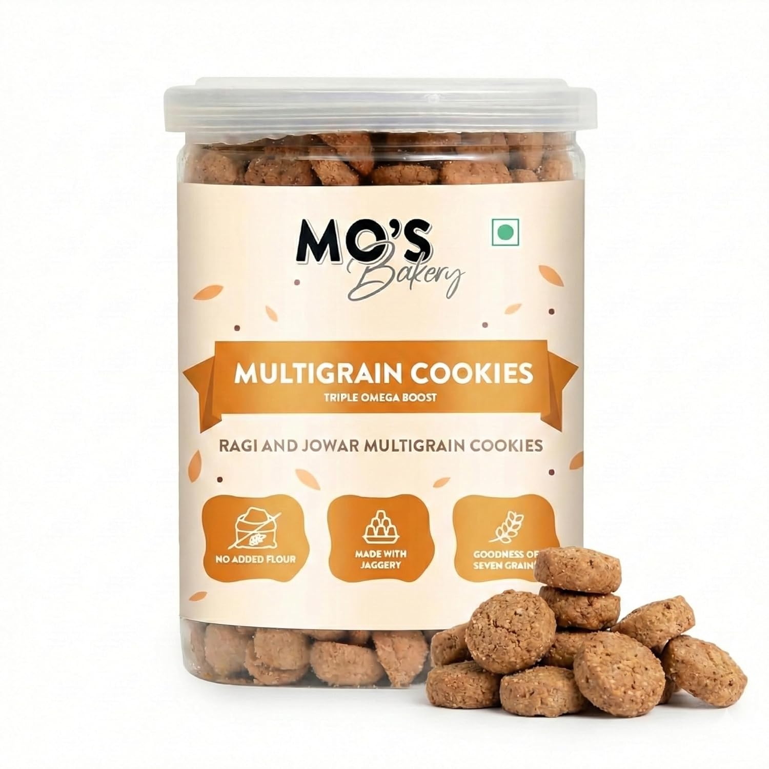 Mo’s Triple Omega Multigrain Cookies | Mini Healthy Cookies for Kids & Adults | Tea Time Snack | Omega-Rich Seeds & Whole Grains with Ragi, Oats, Barley, Amaranth & Almond | Flax, Chia, Melon, Sunflower & Pumpkin Seeds | No Refined Sugar