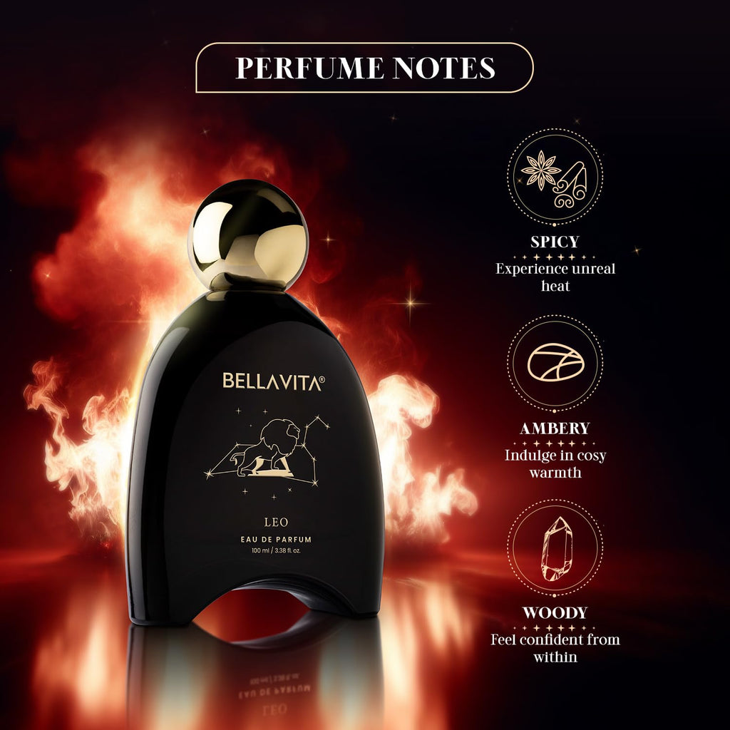 BELLAVITA Zodiac Collection Leo | Long Lasting Perfume for Man and Woman | EDP 100ml | Cinnamon, Cedarwood | Spicy, Woody & Vanilla Premium Unisex Fragrance for Men and Women