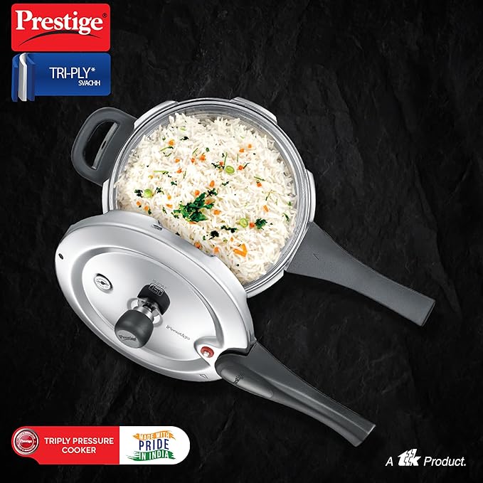 Prestige Stainless Steel Svachh Tri-Ply Handi Pressure Cooker 5 Litre Silver