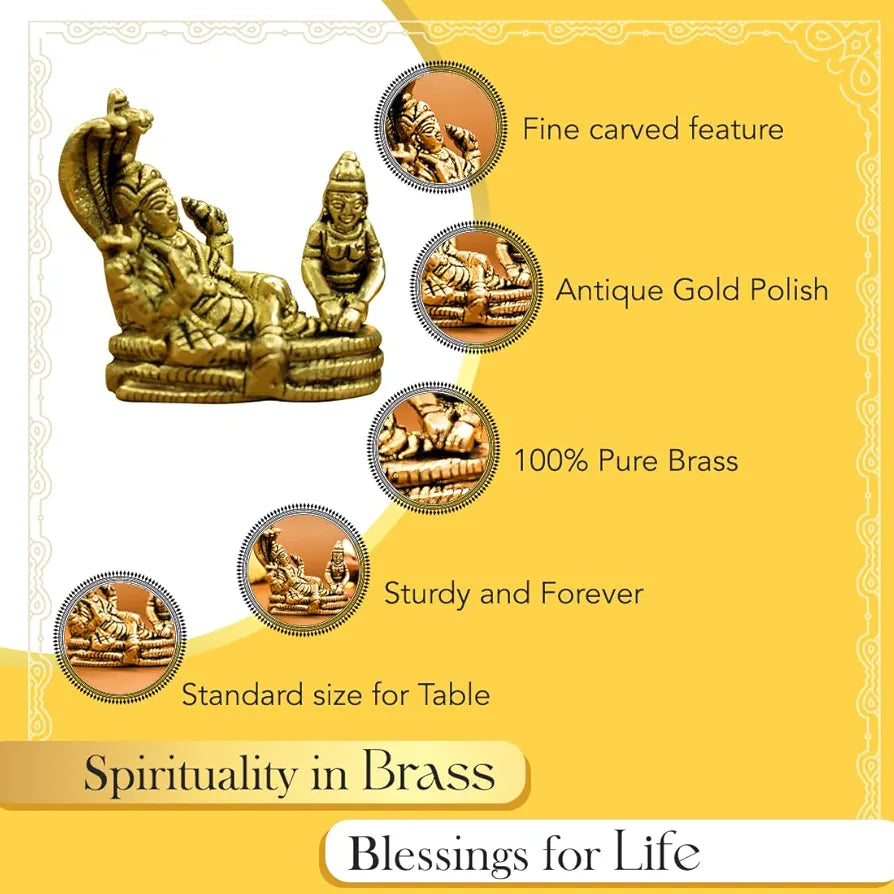 Ekhasa Pure Brass Vishnu Laxmi Murti on Sheshnag Sarp