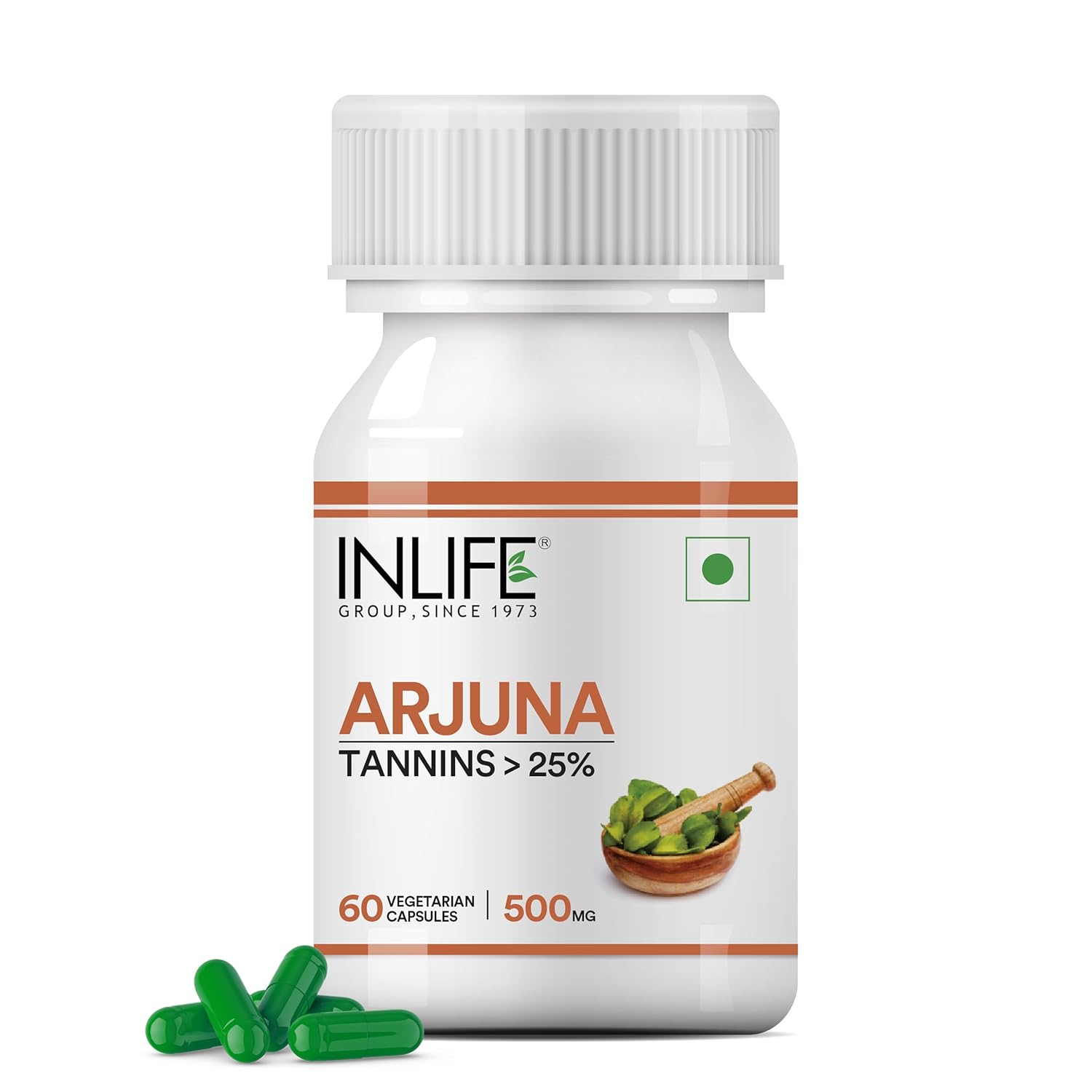INLIFE Arjuna Capsules 500mg | Herbal Extract | Ayurvedic Supplement - 60 Vegetarian Capsules