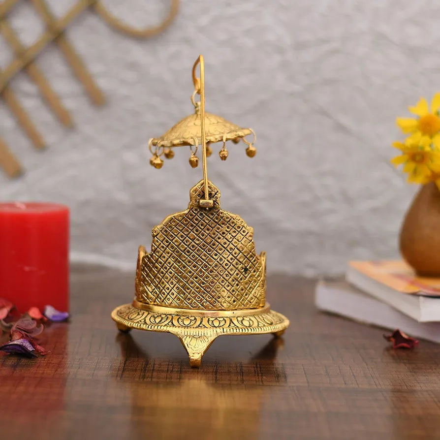 Metal Singhasan Oval Shaped for Ganesha Krishna God Idols - Gold Plated Ladoo Gopal Pooja Chowki