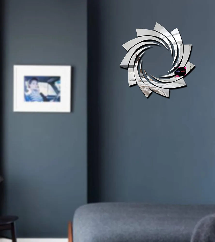 Bikri Kendra Sun Silver Model-6 Mirror Stickers for Wall, Acrylic Mirror Wall Decor Sticker