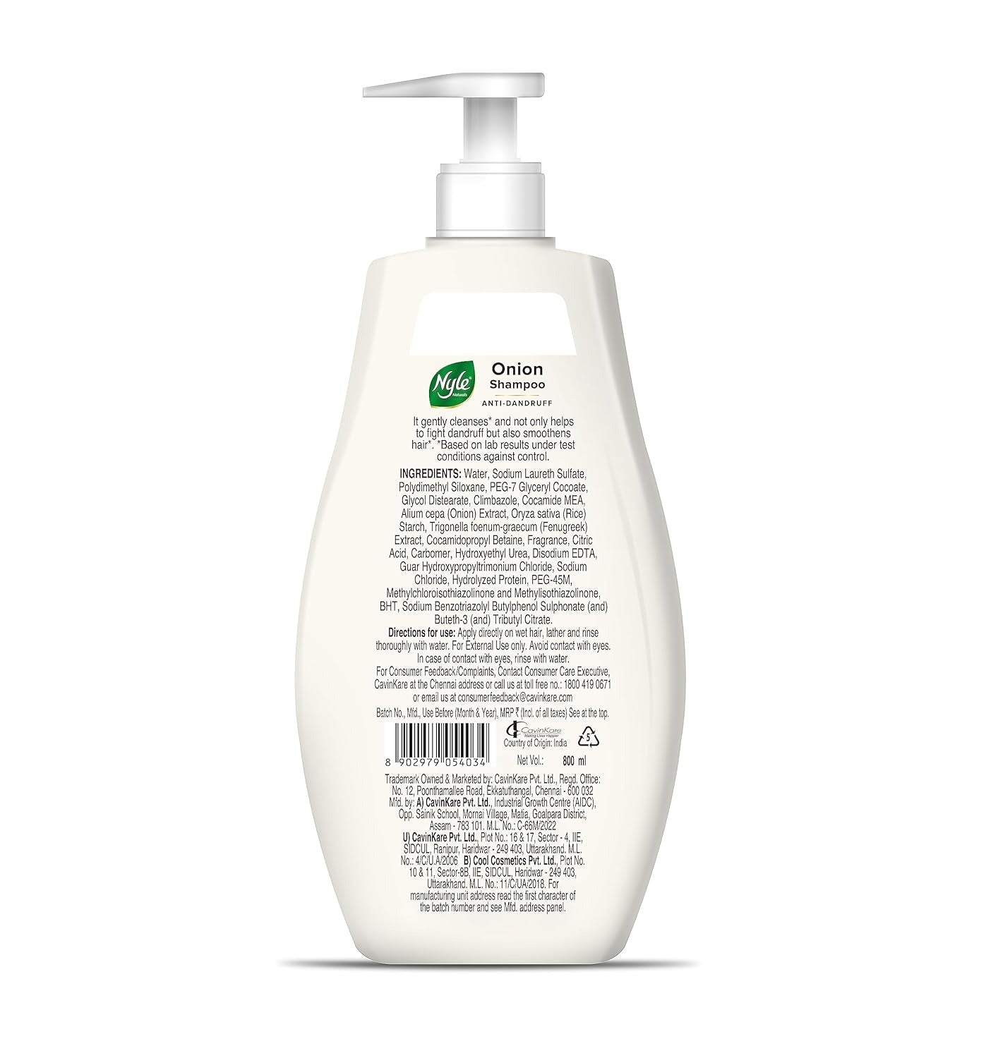 Nyle Naturals Onion Anti-Dandruff Shampoo - 800 ml