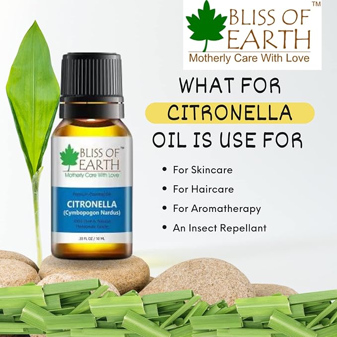 Bliss of Earth Premium Citronella Cymbopogon Nardus Essential Oil - 10 ml Each (Pack of 2)