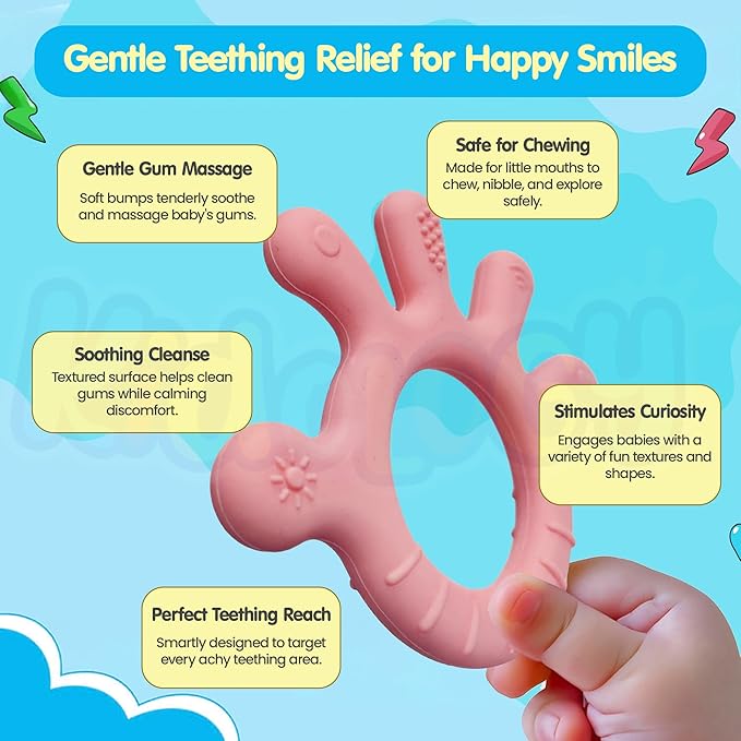 Kidology Finger Shape Teether for Babies 6+ Months Pink