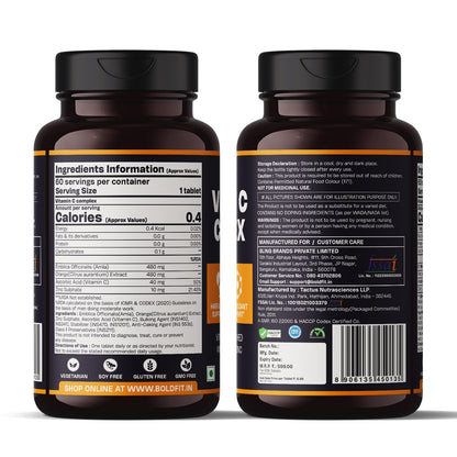 Boldfit Vitamin C Tablets for Men and Women Vitamin C Supplement with Amla Orange Extract and Zinc Immunity Booster Tablets for SkinCare, Antioxidant and Energy - 60 Veg Tablets