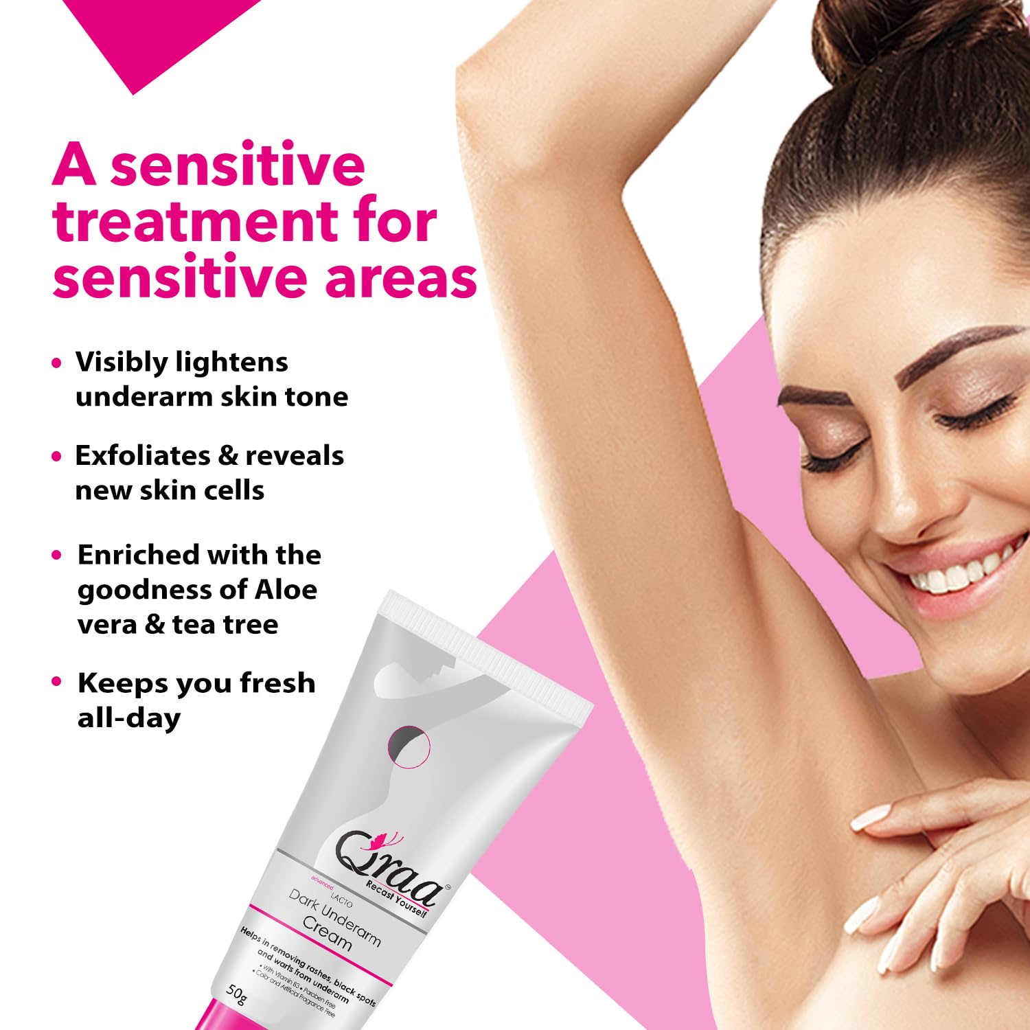 Qraa Advanced Lacto Dark Underarm Cream,For Even Toned Underarms | Paraben Free | For Dark Body Parts| Pack of 1 (50gm)