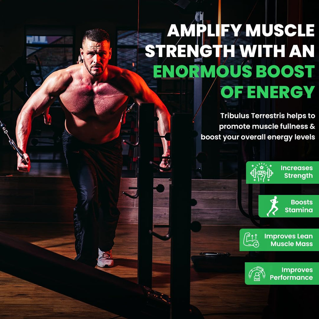 Naturyz Testo-6 Plant based Supplement For Men 2100mg per serving with Maximum Strength 1000mg Tribulus Terrestris, Safed Musli, Kaunj, Ashwagandha for Muscle gain, Stamina & Strength - 60Tablets