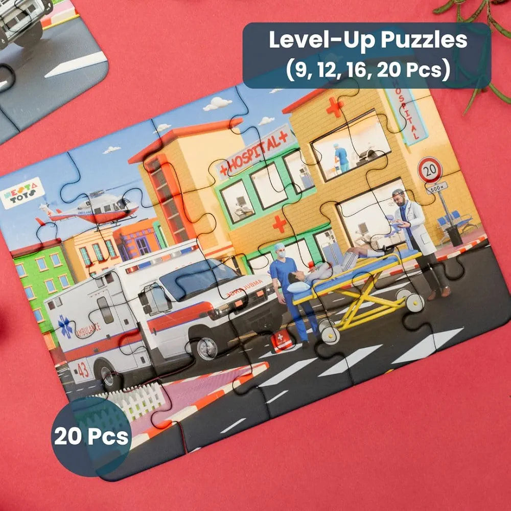 Nesta Toys Floor Puzzle & Game 4 in 1 Jigsaw Puzzle Emergency Vehicles Educational Toy Gifts for Boys & Girls Ages 2, 3, 4, 5, 6 Years Car Toys for Kids
