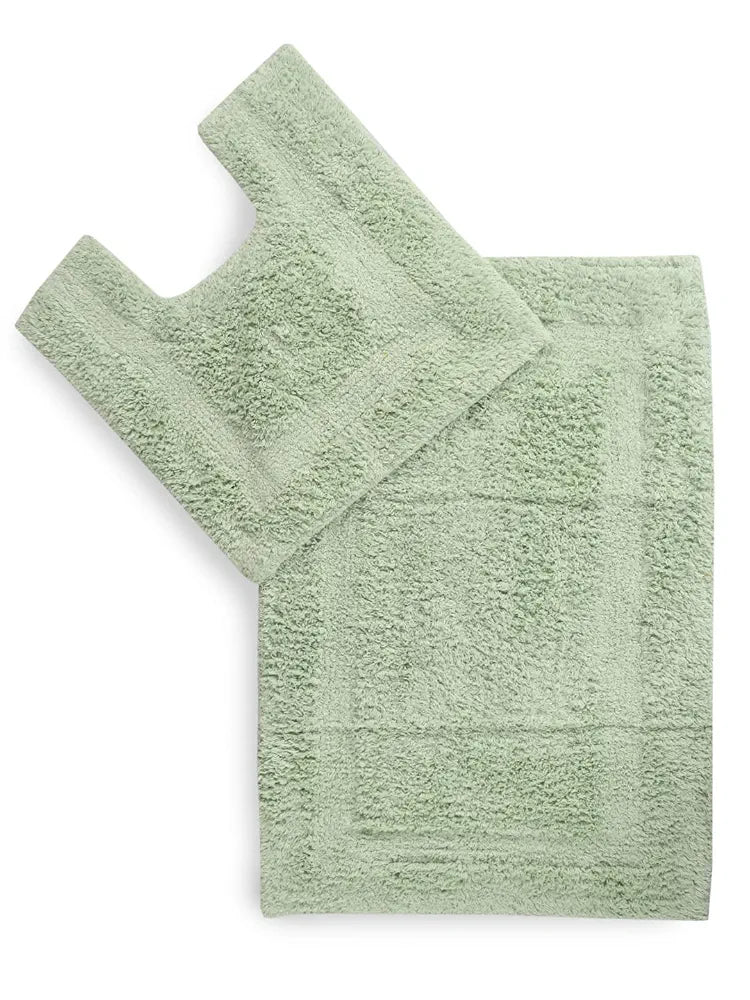 Sashaa World Solid Anti-skid Cotton Bathmat And Contour Set For Bathroom Colour Mint (Pack Of 2)