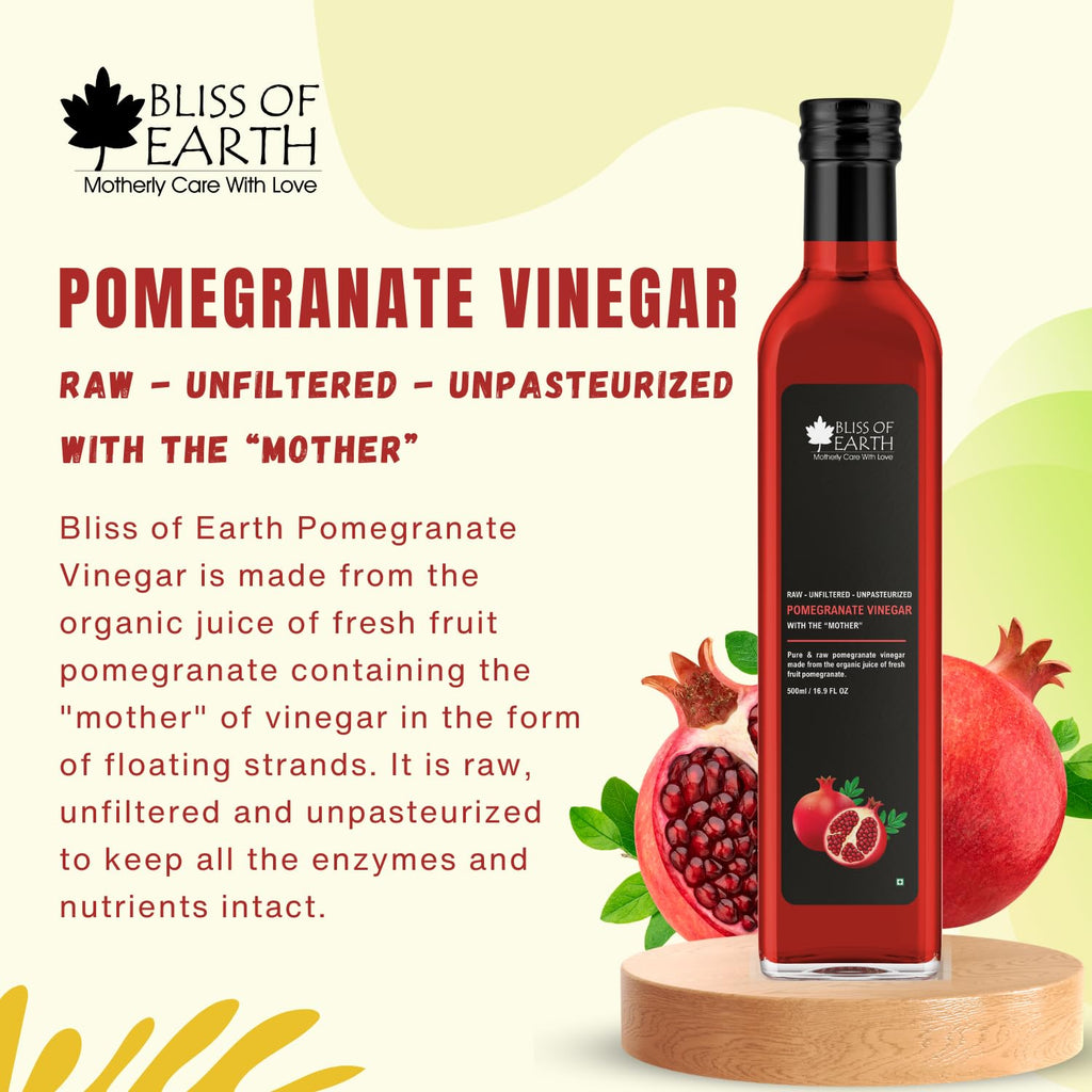 Bliss of Earth Raw Pomegranate Vinegar With Mother, Unfiltered Anar Ka Sirka For Cooking, Healhty Digestion & Metabolism, 500ml