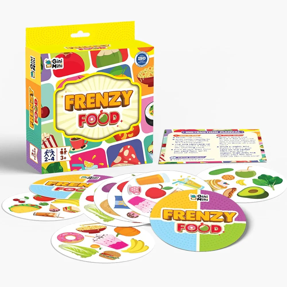 GiniMini Food Frenzy Educational Card Game for Kids Ages 3+ 57 Food-Themed Cards & Manual Improves Vocabulary Observation & Thinking