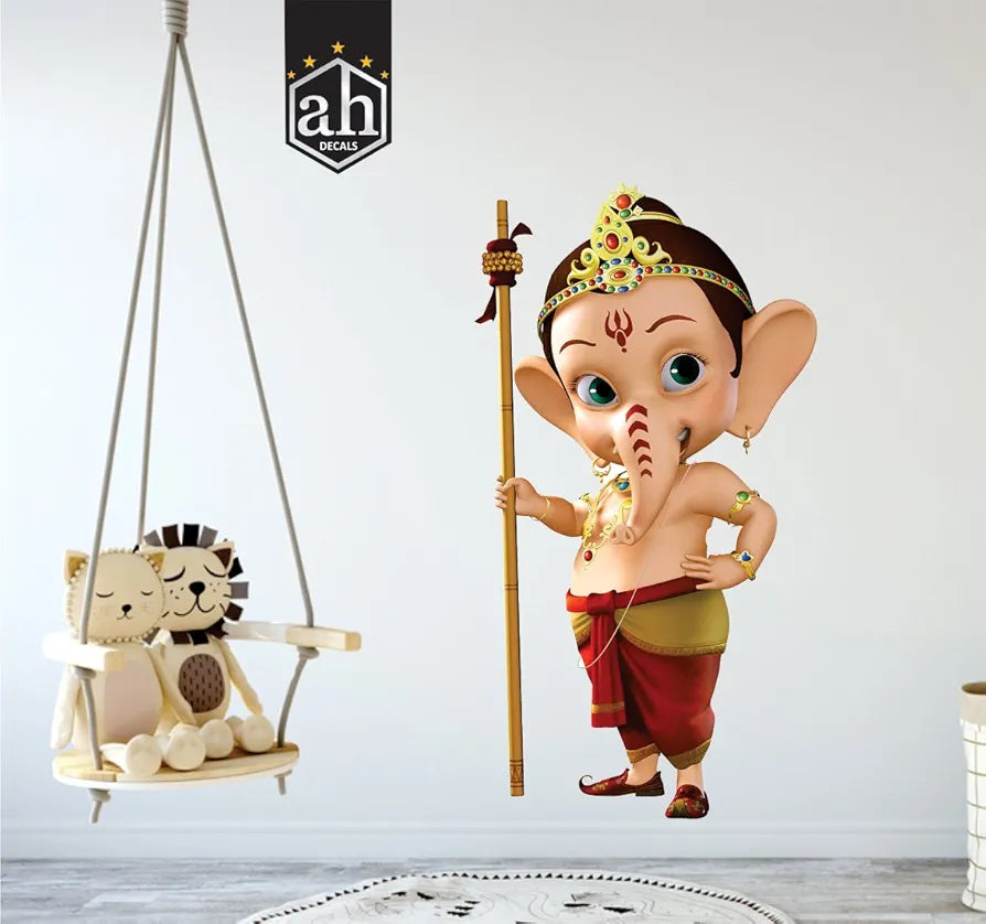 AH Decals Animated Ganesha Wall Sticker for Kids Room Play School PVC Vinyl Religion Wall Sticker 65 x 50 cm-Self-Adhesive