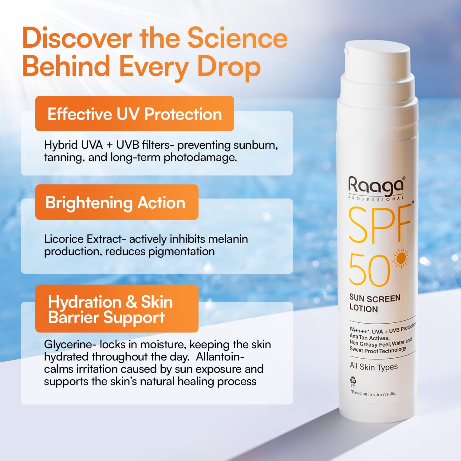 Raaga Professional SPF 50 Sunscreen Lotion | PA++++, UVA + UVB Protection,All Skin, Anti Tan Activities, Non-Greasy Feel, Water and Sweat Proof Technology (55 ml)
