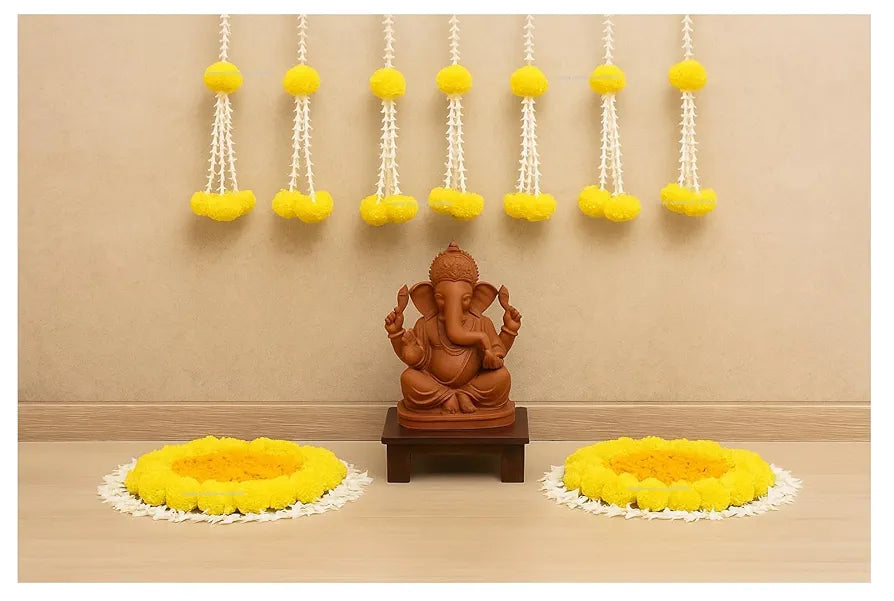 Artificial Rajnigandha Clustered Fluffy Marigold Strings 2.33 ft  Pack of 6 Yellow