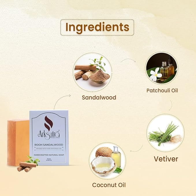 Arksutra Rooh Sandalwood Soap Infused With Pure Patchouli Oil - 125 GMS