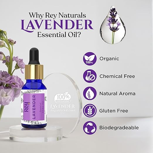Rey Naturals Lavender Essential Oil For Skin Hair Growth - 15 ml