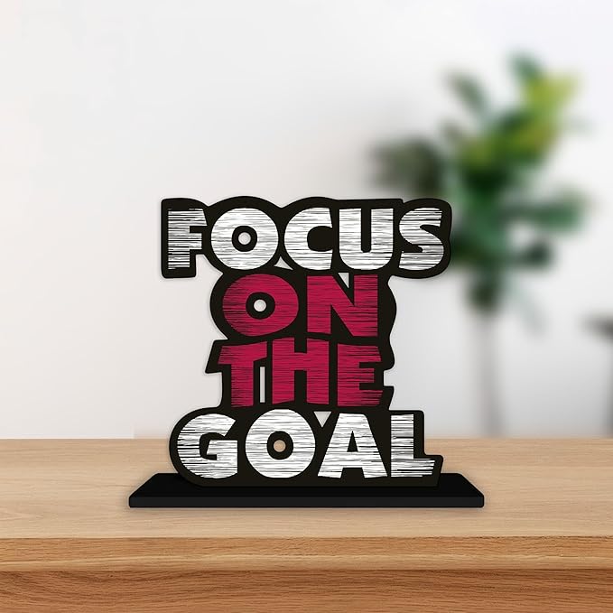 Artvibes Wooden Idols and Figurine Focus on the Goal Quote Table Decor for Office Desk Showpiece | Home Decoration