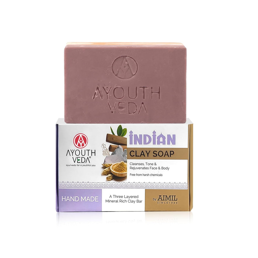 Ayouthveda Handmade Indian Clay Soap | Nourishes Protectes & Hydrates Skin | A Three Layered Mineral Rich Clay Bar| Daily use Bar for Both Men & Women (Pack Of 1-110g)
