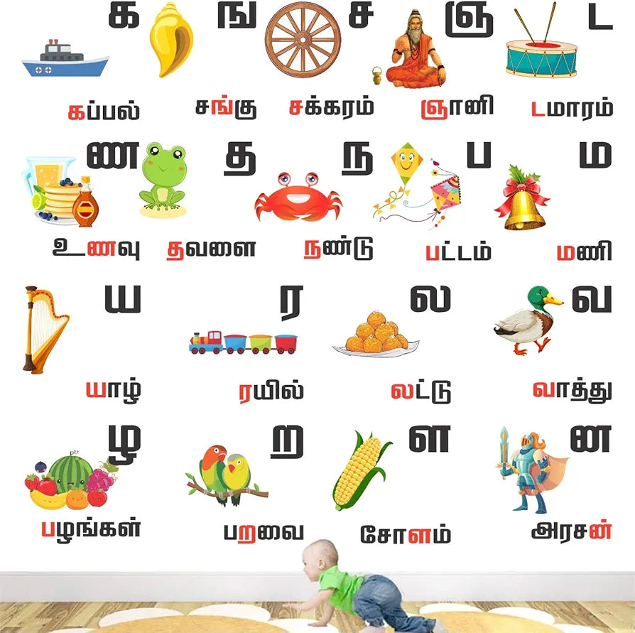 StickMe Tamil Uyirmei Eluthukkal Vowels Alphabets Letters Baby Kids Learning Education Wall Sticker -SM738
