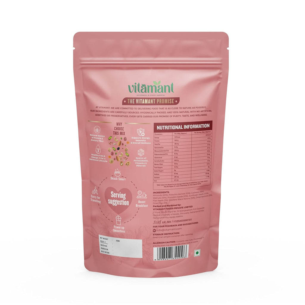 Vitamant 10-in-1 Trail Mix | Premium Mixed Dry Fruits, Nuts & Seeds | Healthy Snack | No Added Sugar | Natural Energy Booster | 250g