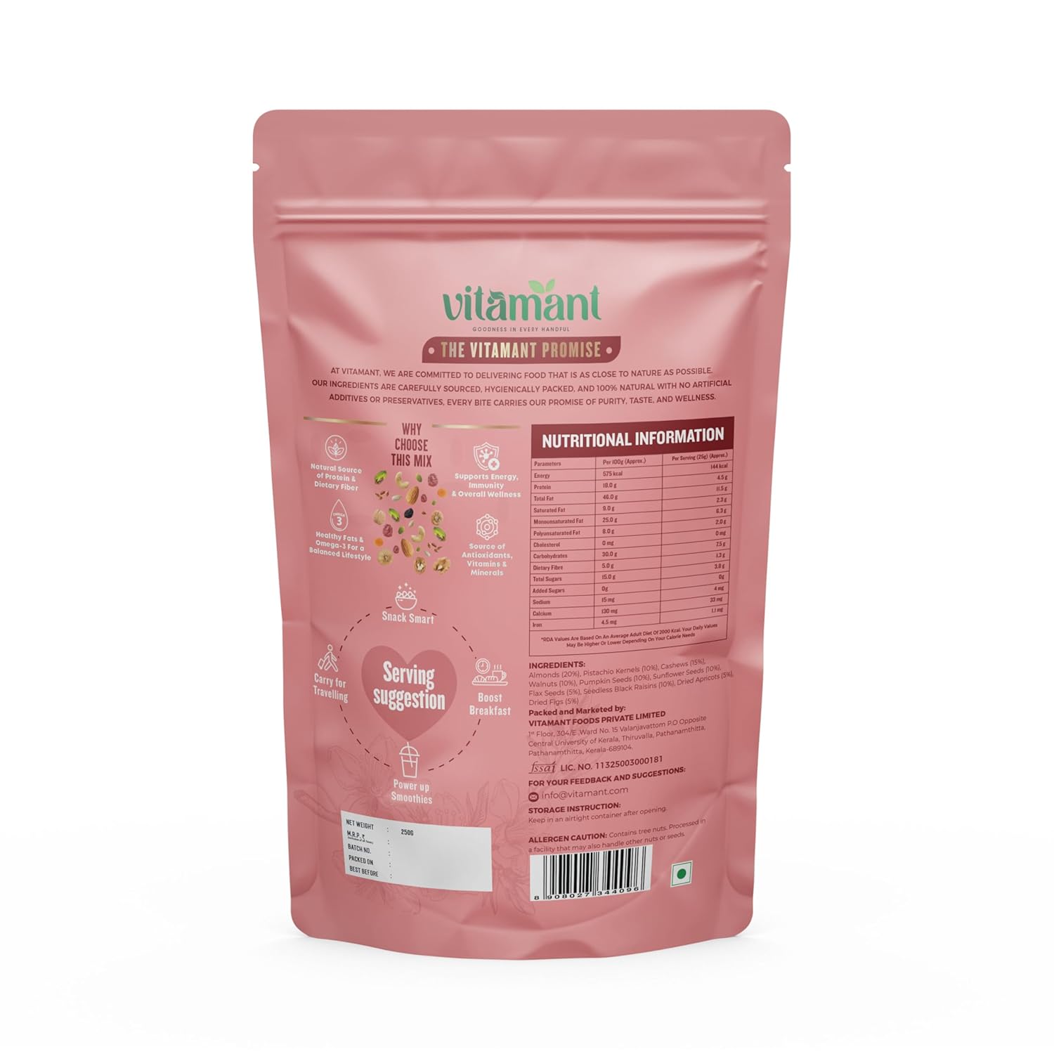 Vitamant 10-in-1 Trail Mix | Premium Mixed Dry Fruits, Nuts & Seeds | Healthy Snack | No Added Sugar | Natural Energy Booster | 250g